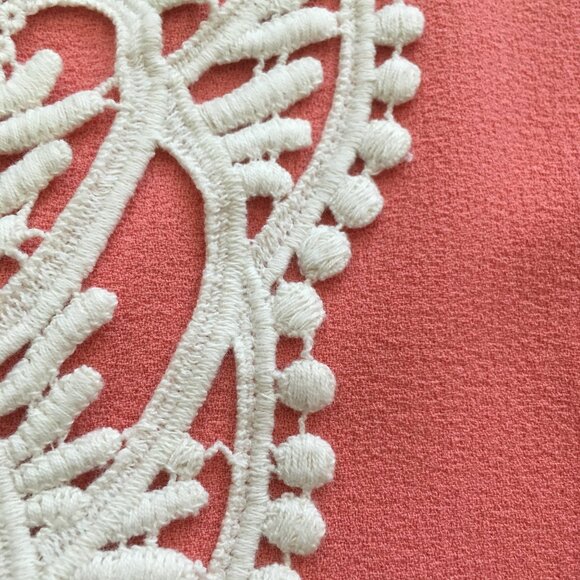 Sharagano Noir Peach Salmon Crochet Lace Collar Sheath Crepe Suit Dress 12 - Picture 8 of 10